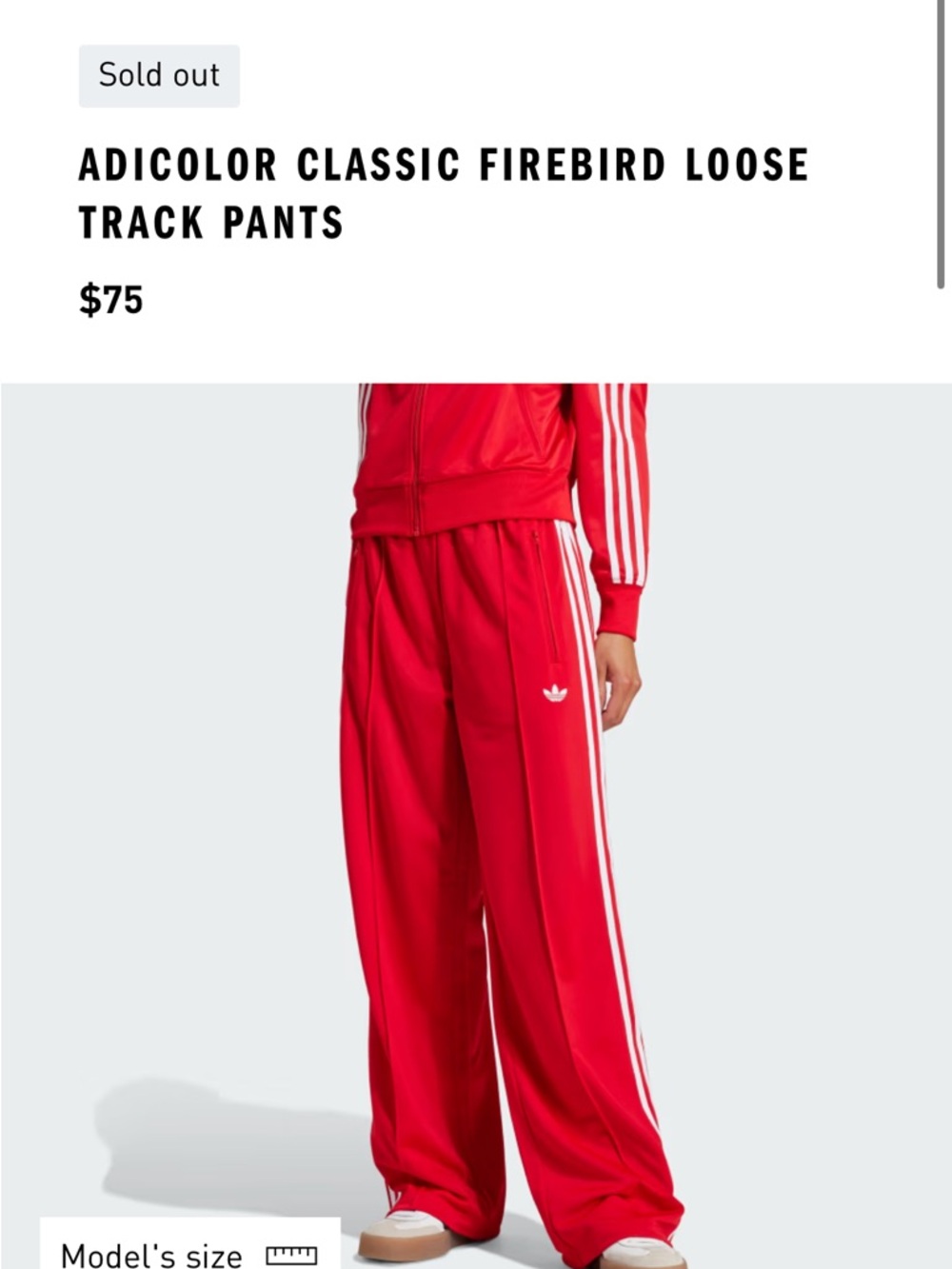adidas Red Adicolor Classic Loose Track Pants with White Stripes